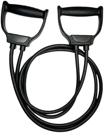 Black resistance band with handles on a white background