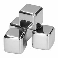 Four shiny silver cubes on a white background