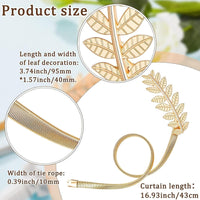 Gold leaf decorative headband with measurements and details.