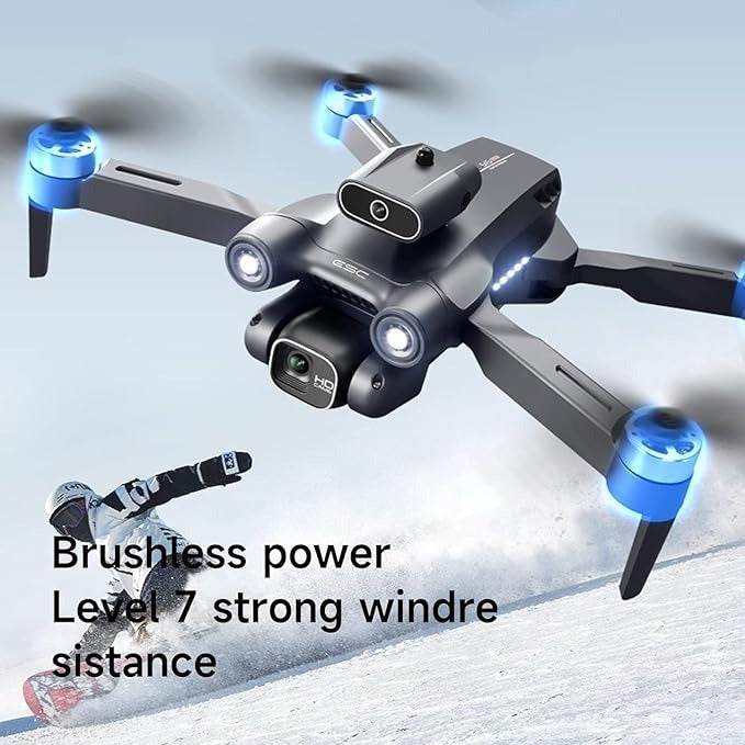 Drone with blue lights on a snowy background