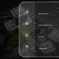 Product features with icons and text on a dark background