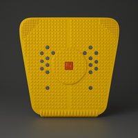 Yellow textured product with a central logo on a dark background