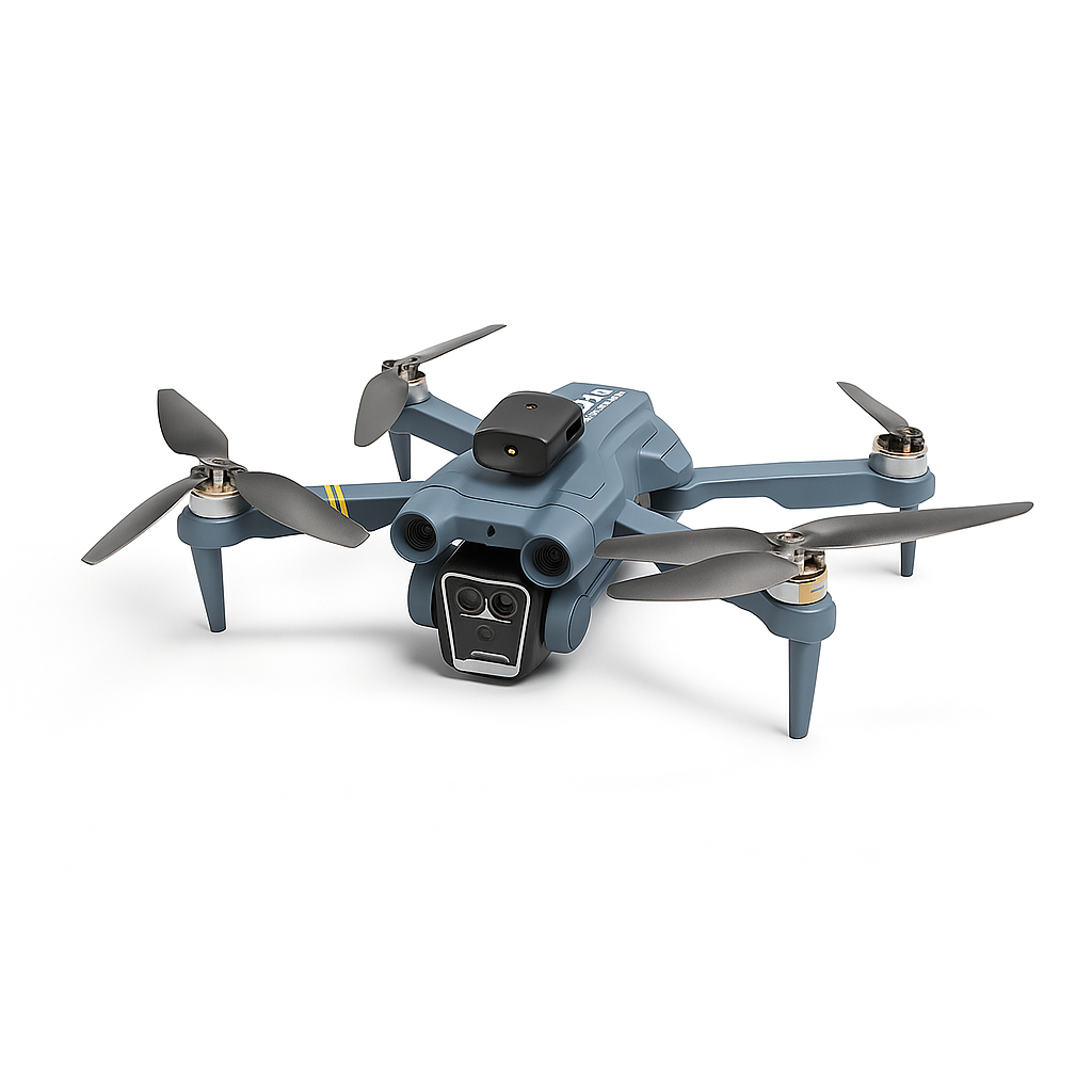 Gray drone with propellers on a white background