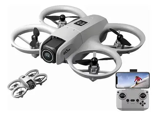 White drone with camera and remote control on a white background