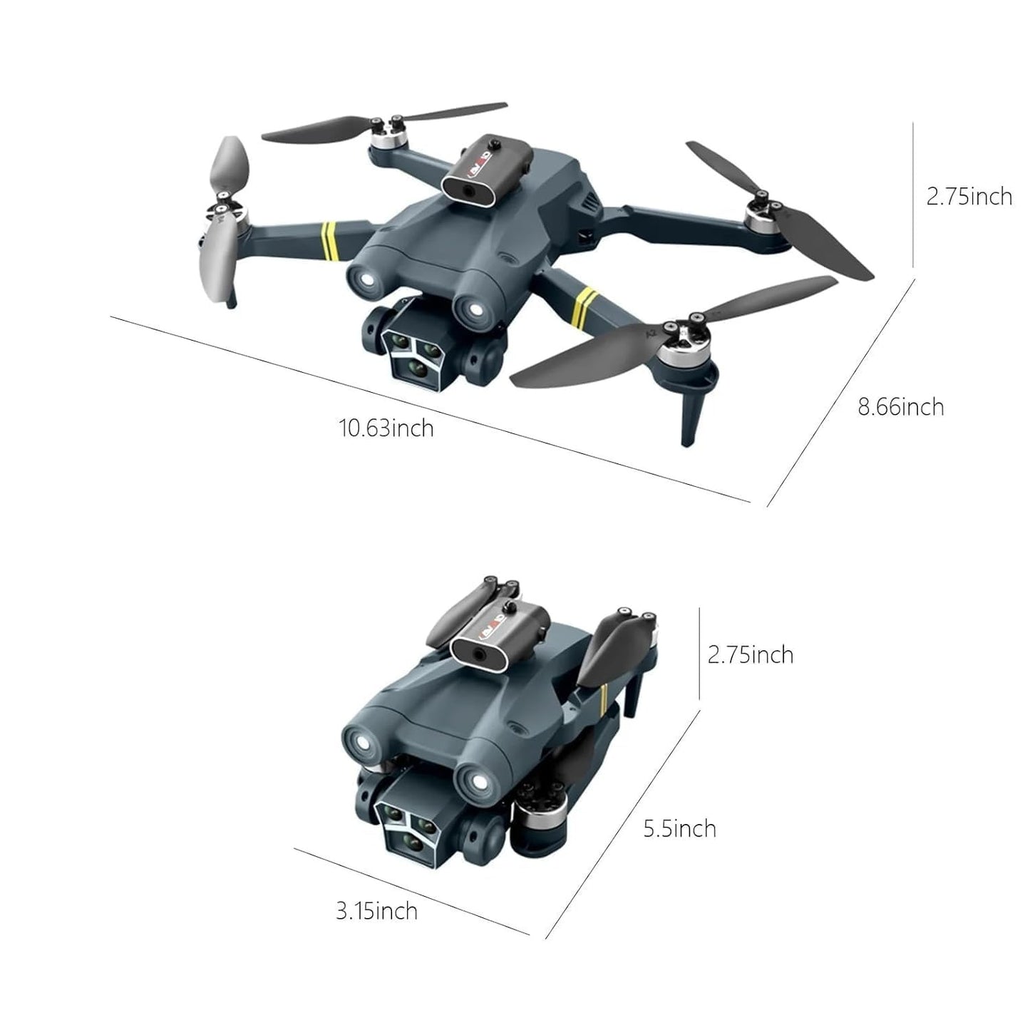 Gray drone with measurements on a white background