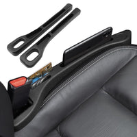Black car seat gap filler and organizer to store phone, keys, and coins