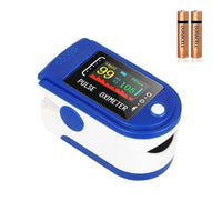 Finger pulse oximeter with batteries on a white background