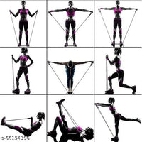 Grid of images showing a person performing various resistance band exercises.