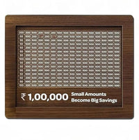 Wooden savings tracker with ₹1,00,000 displayed on a white background